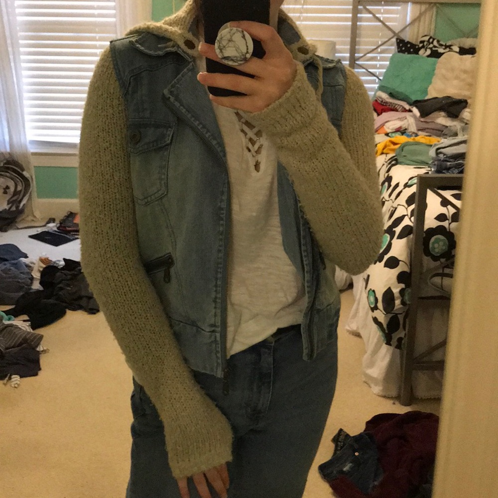 Billabong asymmetrical sweater jean jacket sz s